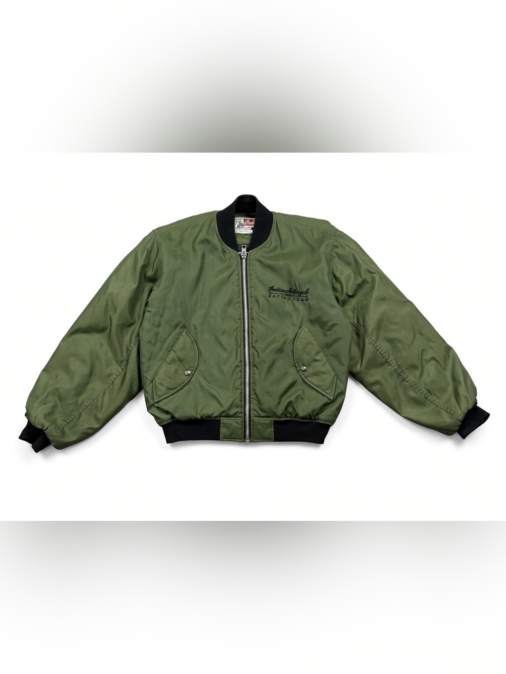 Vintage Indian Motorcycle Racing Team Bomber Jacket Olive Thinsulate